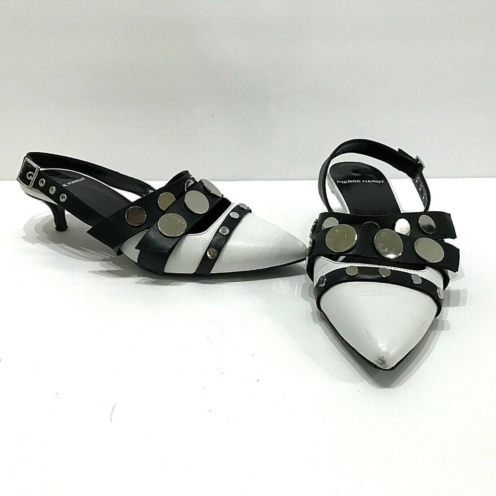 Pierre Hardy Black White Leather Slingback Kitten